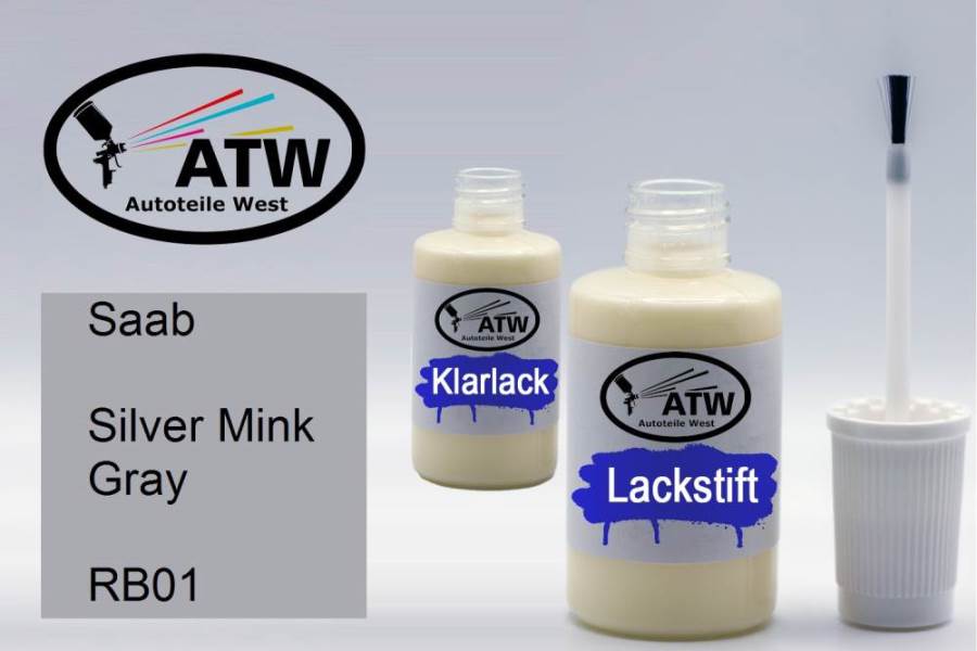 Saab, Silver Mink Gray, RB01: 20ml Lackstift + 20ml Klarlack - Set, von ATW Autoteile West.